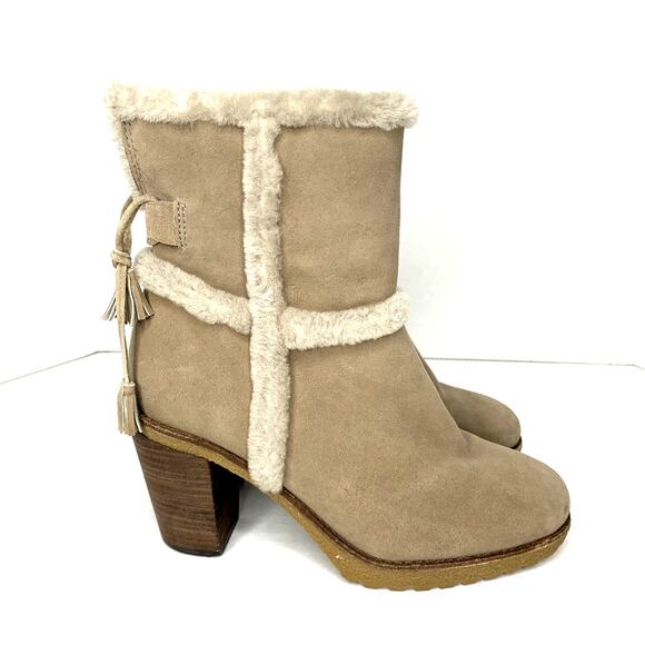 Frye Jen Shearling Short suede snow winter boots block heel beige women's size 7 - Picture 4 of 8